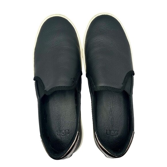 UGG Shoes - Ugg Cahlvan Black Leather Slip On Gold Accent Sneakers Size 7.5